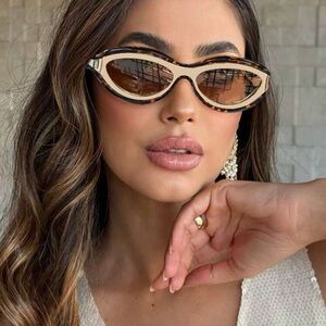 1pc Oval Cat Eye Metal Fashion Glasses, High-End Retro Personality Versatile